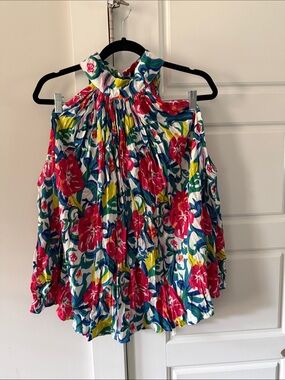 Bright Floral Halter Cold-Shoulder Blouse - Multicolor